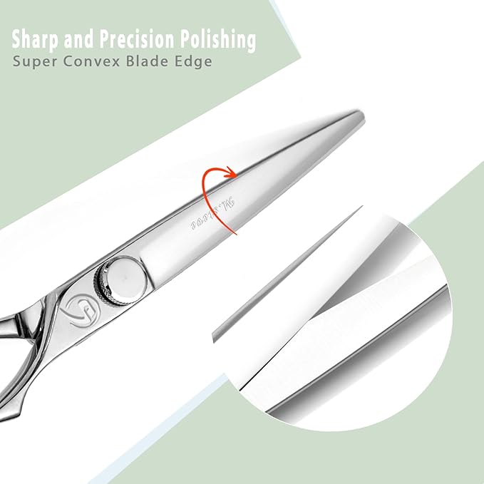 Hair Cutting Shears 6.5 Inch Professional Barber Scissors with Japanese 440C Stainless Steel and Razor-Sharp Convex Blades Hairdressing Hairstyling Haircutting Scissors for Salon and Home Use