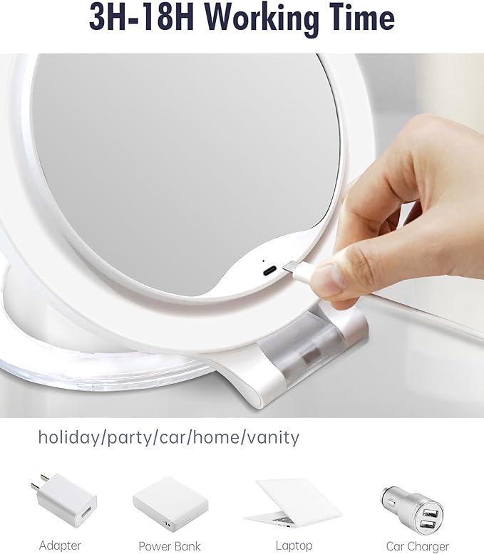 FASCINATE Magnifying Mirror 10X 1X Double Sided Magnification Makeup Vanity Mirror Rechargeable Lighted Mirror with 3 Color Setting Adjustable Rotation LED Vanity Desk Mirror