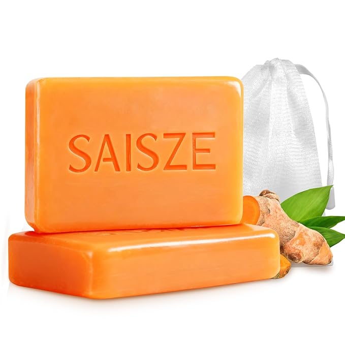SAISZE Turmeric Soap, Kojic Acid Soap Bar, 4oz x 2 BARS, Dark Spots Remover for Face and Body, Brightening, Hyperpigmentation