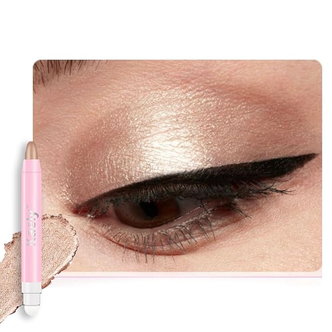 2in1 Shimmer Cream Eye Shadow Stick -Sand Shimmer, Eyeliner Pencil Eyeshadow Palette Makeup, Waterproof Long Lasting Brightener, Crease Proof & Smudge Resistant, Cream Eyeshadow with Built-in Smudger