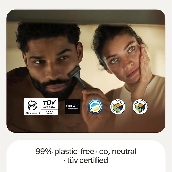 Pro – Plastic-Free Razor | 1 Handle + 2 Plastic-Free Cartridges With 5 Precision Blades | (Face)