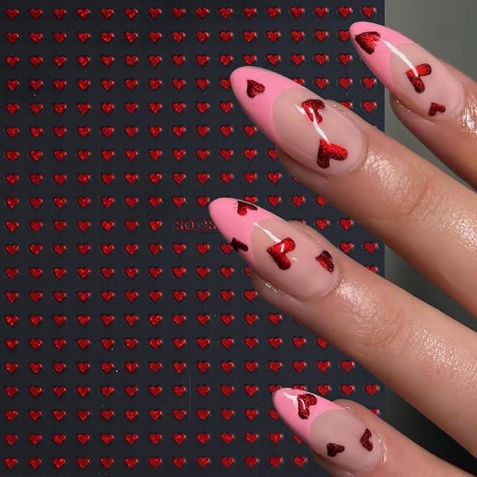 6 Sheets Heart Nail Stickers for Nail Art Heart Nail Decals 3D Self-Adhesive Black Blue Silver Hearts Valentines Nails Art Sticker Design Holiday Manicure Decoration Accessories for Women