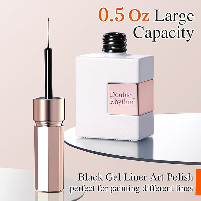 Double Rhythm 15 Ml Metallic Gel Liner Polish Nail Art Bronze Mirror Chrome Painted Drawing Stripper 3D Effect (Black Liner Art-L1005)