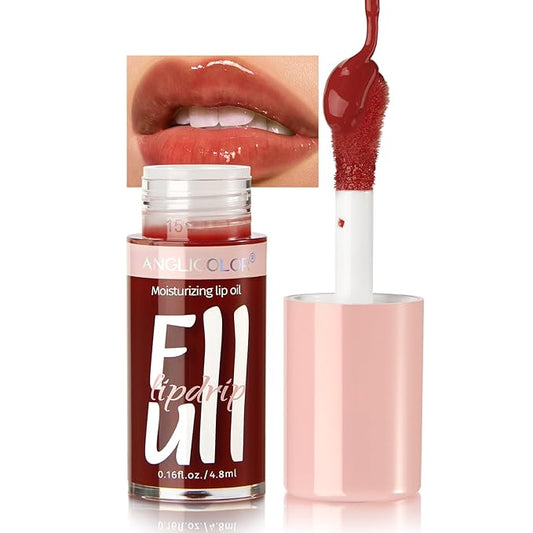 Lip Glow Oil Hydrating 6 Colors, Moisturizing & Nourishing Plumping Tinted for Dry Lips, Vegan, Lip Plumper Gloss Make Lips Fuller (#13, 4.8ml)