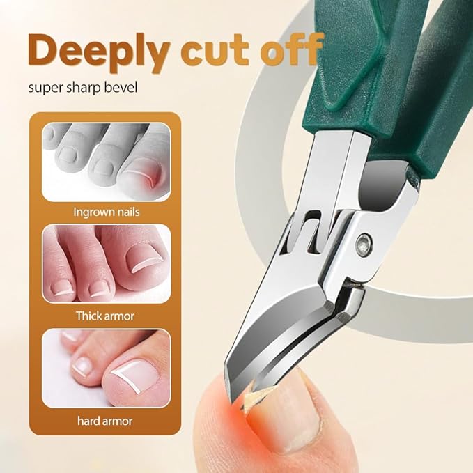 Anti-Splash 25° Slant Edge Nail Clipper 3-Piece Set, Wide Jaw 2026 New Ingrown Nail Clippers Fingernail and Toenail Clippers Clippers, Slanted Nail Clipper for Thick Nails Seniors (Green)