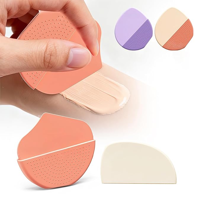 Silicone foundation brush with flat head, seamless even application, long-lasting wear, flawless lightweight makeup base tool (Purple)