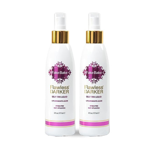 Self Tanning Liquid Flawless Darker by Fake Bake | Luxurious and Fast-Drying Solution that delivers the Beautiful Streak-Free Darkest Tan in the Range | Black Coconut Scent | 6 fl oz(pack of 2)