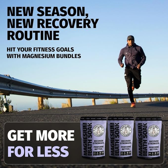 Coach Soak Recovery Bath Soak - Epsom Salts & Magnesium Flakes with Magnesium Chloride, Dead Sea Salt & Coconut Oil for Muscles - 9 lb (3 Pack) - Lavender