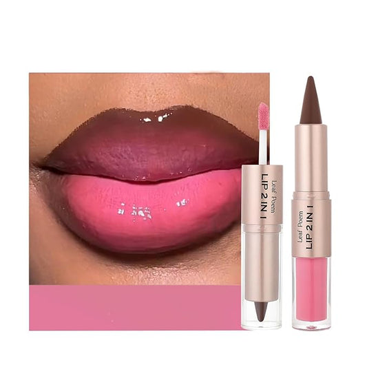 2-in-1 Double-Ended Matte Lip Liner & Lip Gloss Duo, Berry Pink Ombre Lip Combo Pencil, Lip Liner and Lipstick Gloss Set for Defined & Fuller Looking Lips, #03 Berry Pink