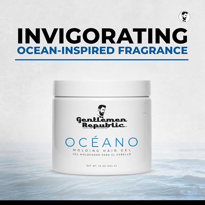 Gentlemen Republic Oceano Men's Hair Gel 16oz - Strong Touchable Hold and High Shine Styling Gel for Hair, 100% Alcohol-Free Professional Formula with Fresh Scent, Mens Hair Product Made in USA