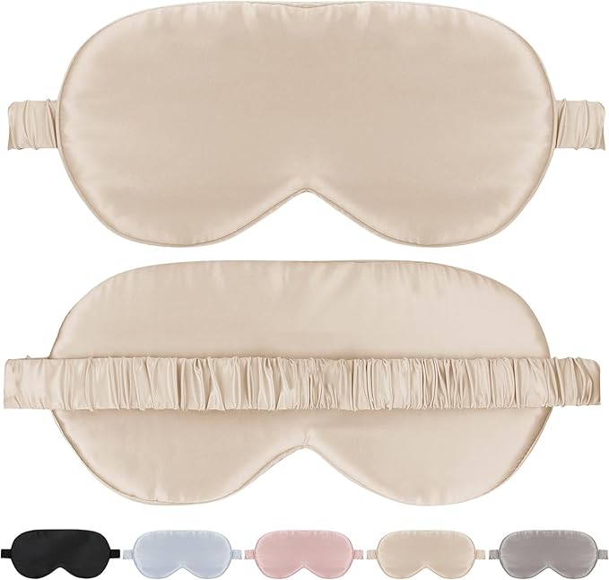 SILKTALE Soft Real Silk Light Blocking Cooling Sleep Eye Mask for Women/Men/Travel/Airplane,Beige