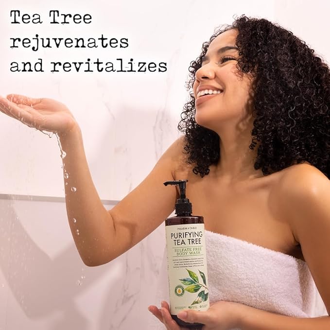 PHARM TO TABLE Soothing Tea Tree Body Wash Sulfate-Free Shower Gel – Nourishing Hydration Soothes Dry, Itchy Skin - Infused with Tea Tree oil, Mint, Vitamin E & Aloe, 16.2oz