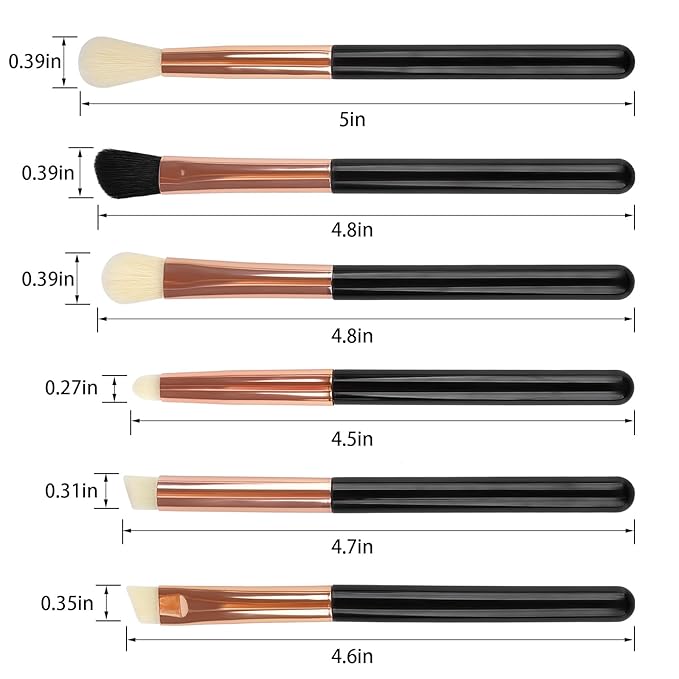 Urtlia Eye Makeup Brush Set, 6Pcs Professional Soft Make Up Brushes Tools，for Blending Eyeshadow Concealer Eyebrows Eyeliner（Black-YA01）