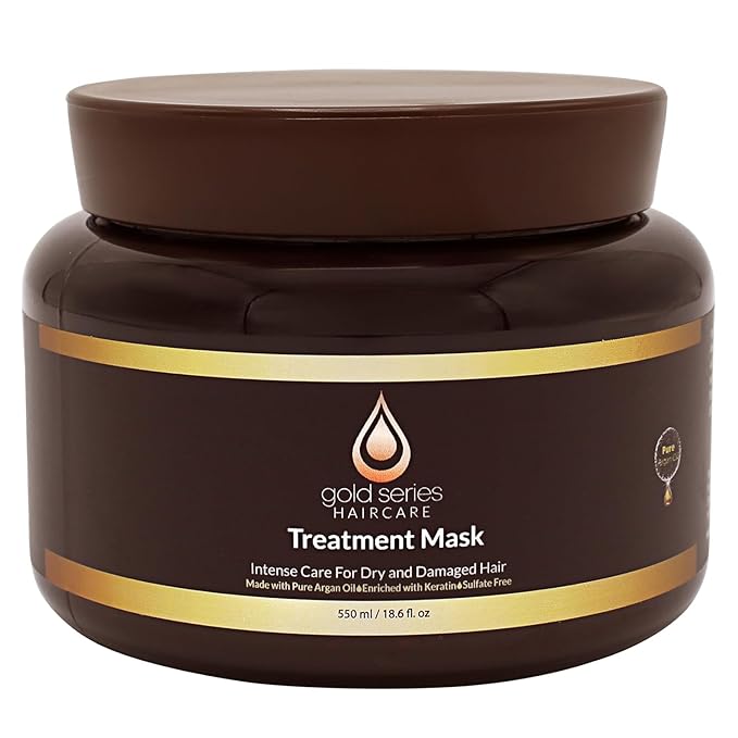 Gold Series Treatment Mask – Deep Hydrating Argan Oil Hair Mask for Dry Damaged, Color Treated and Curly Hair Enriched with Keratin – Sulfate Free Natural Hair Repair Treatment, 18.6oz