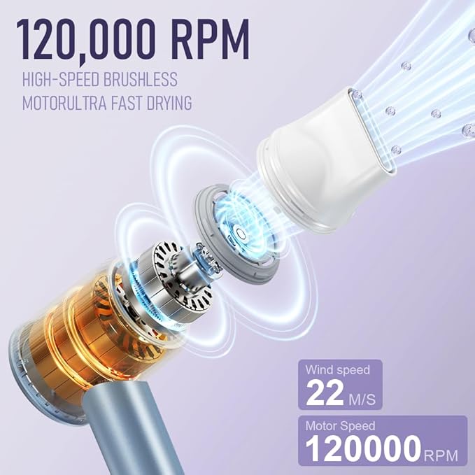 Hair Dryers,UOUOM Travel Hair Dryer, Low Noise,Compact Hair Dryers for Women, 120M Ionic Hair Dryers with Magnetic Attachments, Fast-Drying for All Hair Types