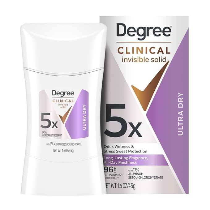 Degree Clinical Strength Antiperspirant Deodorant For Women 96-Hour Sweat and Odor Protection Ultra Dry Invisible Solid 5x Types of Sweat 1.6 OZ