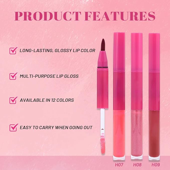 evpct ‌3Pcs Matte Liquid Lipstick Marker Pen Lip Liner Combo Set with Lip Oil, Mauve Hot Pink Red Brown 2 in 1 Lipgloss Tint Lipstick Long Lasting Waterproof for Women, Longwear Lips Stain 24 hours