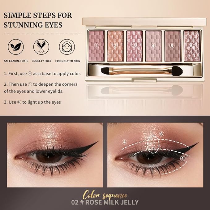 Rose Mauve Neutral Nude Eyeshadow Palette – 6 Matte & Shimmer Eye shadow, Soft Pink & Mauve Tones, Blendable Long-Lasting Eye Shadow Kit for Natural Everyday Makeup, Soft Glam Looks & Mature Eyes 2
