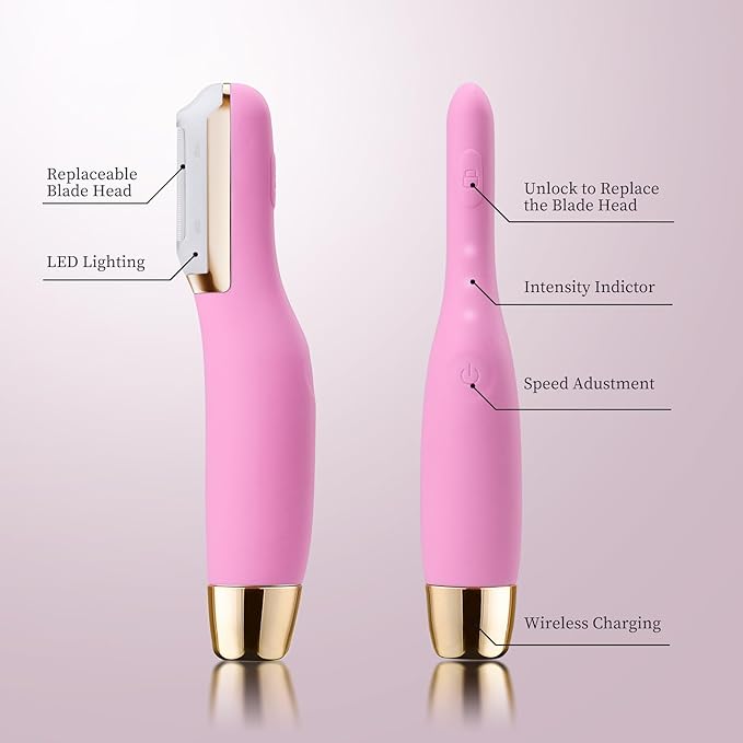 Sonic Dermaplane Razor for Women Face, Dermaplaning Tool for Face, Facial Hair Removal for Women, Sonic Edge Technology, Peach Fuzz with 16 Replaceable Blades(Pink)