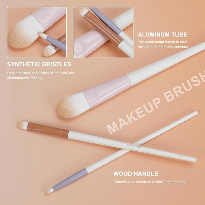 LULUCOLORS Colorful 3-PCS Foundation Brush Set with Latex-Free Makeup Sponge and Travel Pouch-Soft,Cruelty-Free Synthetic Bristles, Brushes for Foundation, Concealer, and Detail Application
