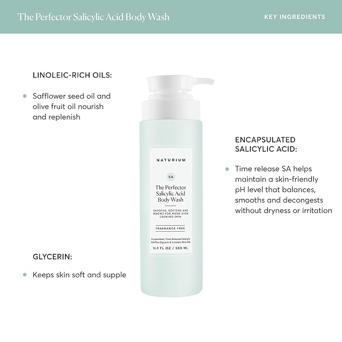 Naturium The Perfector Salicylic Acid Body Wash, Gentle & Smoothing Cleanser, 16.9 oz