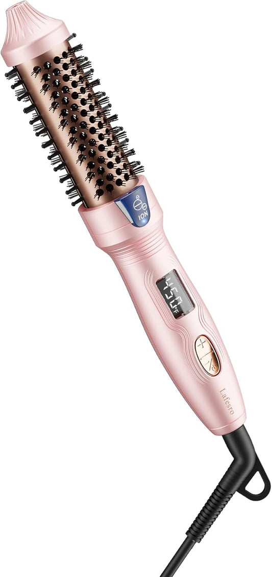 Thermal Brush, MINI & Tiny 1 Inch Ionic Curling Brush for Shiny Hair, Tourmaline Ceramic Ionic Curling Iron Brush for Short to Medium Hair, Adjustable Temperature, Dual Voltage, Compact-Size