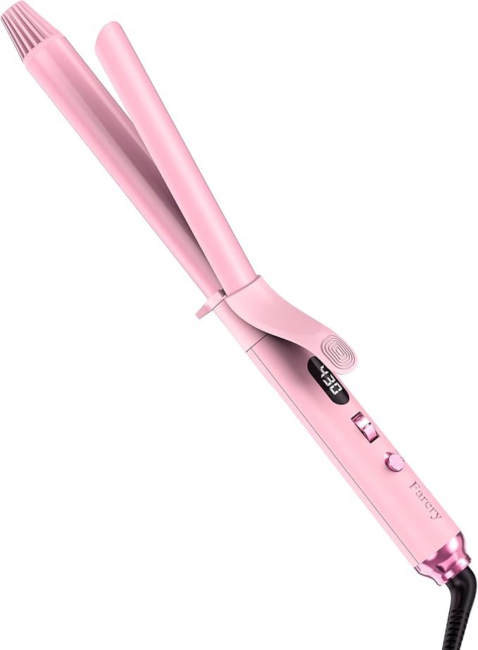 FARERY Long Barrel Curling Iron 1 Inch, Extra Long Curling Iron for Thin Hair, Infused Argan Oil & Keratin, 11 Adjustable Temp, Include Clips & Silicone Pad, Pink