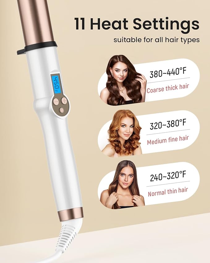 1 1/4 Inch Extra Long Barrel Curling Wand, Ceramic Tourmaline Curling Wand Professional Dual Voltage with Adjustable Temperature