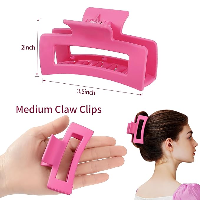 3.5 Inch Medium Hair Claw Clips 6 Pack Hair Clips for Women Square Rectangle Claw for Hair Banana Jaw Clips Hair Accessories for Girls (Pink Purple)