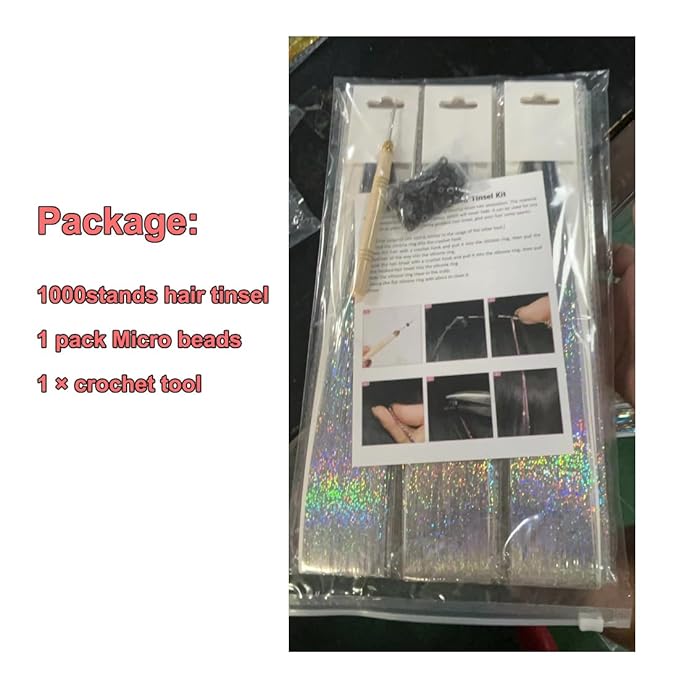 47" Holographic Hair Tinsel Kit Shining Purple Professional Sparkle Heat-Resistant Silk Extensions,Hair Accessories for Girls, Party Hair, Gifts for Girls (1000 Strands, Shining Purple)