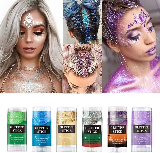 Gold Body Glitter Stick, Sparkling Neon Outfit Singer Concert Music Rave Festival Party Accessories Face & Body Glitter Gel Makeup.
