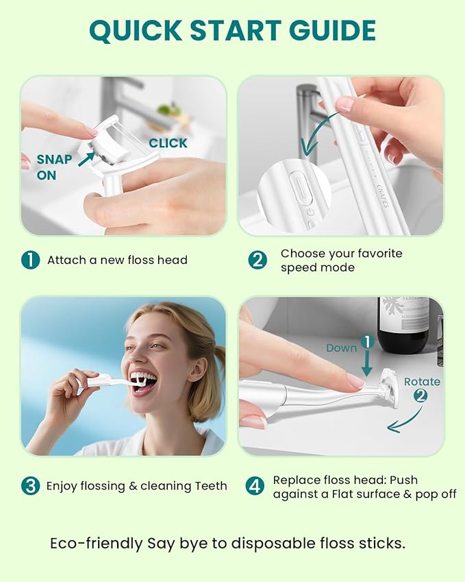 CNAPES Electric Flosser for Teeth & Adults with 54 Refill Heads + 5 Speeds, Gentle Gliding Floss for Sensitive Gum Care,Water Flosser Alternative, Sonic Oscillation Deep Clean
