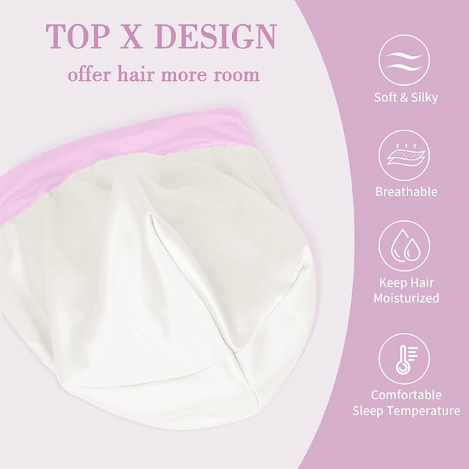 Fittia Satin Hair Bonnet for Sleeping, Silky No Frizzy for Curls Care, Adjustable Strap for Non-Slip, Dreadlocks Cap for Women&Men Light Purple