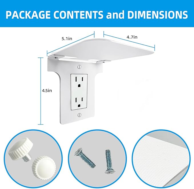 Metal Outlet Shelf with Built-in Cable Management, No-Drill Wall Organizer for Bathroom Outlets, Secure Holder for Echo Dot & Electric Toothbrush, Fits Vertical Decora, 1-Pack