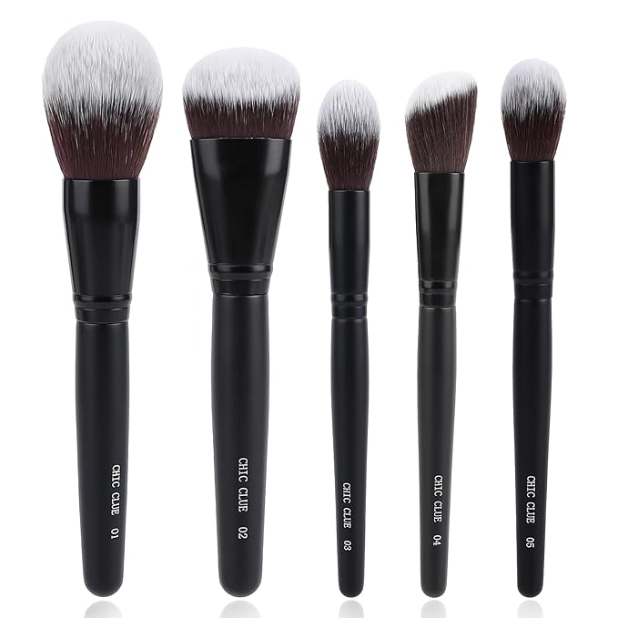 Makeup Brushes 5Pcs Face Makeup Brush Set - Synthetic Fiber Foundation, Blush, Powder, Contour Brushes with Wooden Handle for Flawless Makeup Application