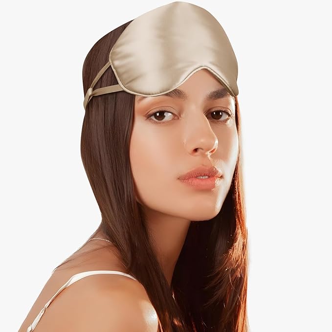 SILKTALE Silk Sleep Mask for Women/Men/Adults with Adjustable Strap Light Blocking Real Silk Eye Mask for Sleeping Plane/Side Sleeper/Travel,Champagne