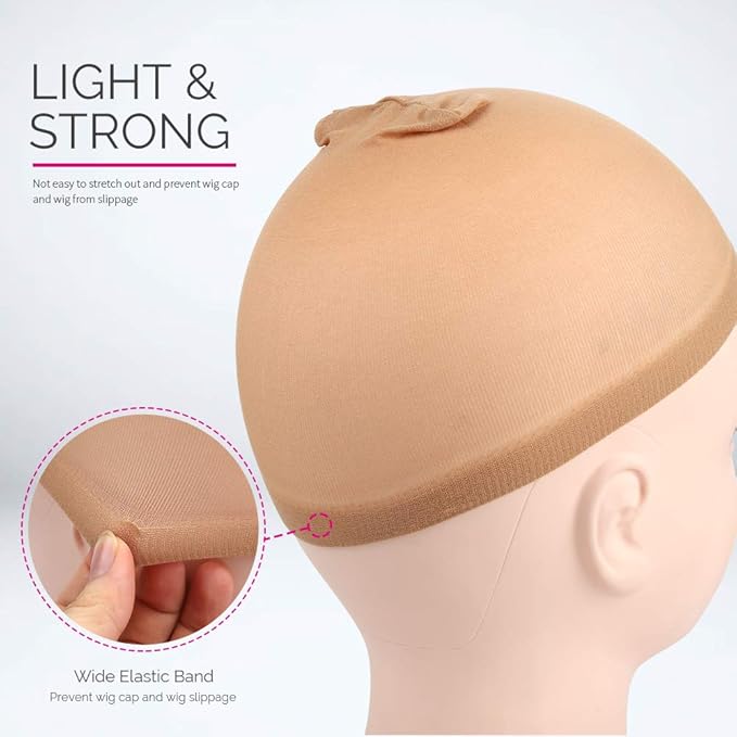 Fandamei 4 pieces Light Brown Stocking Wig Caps Stretchy Nylon Wig Caps for Women