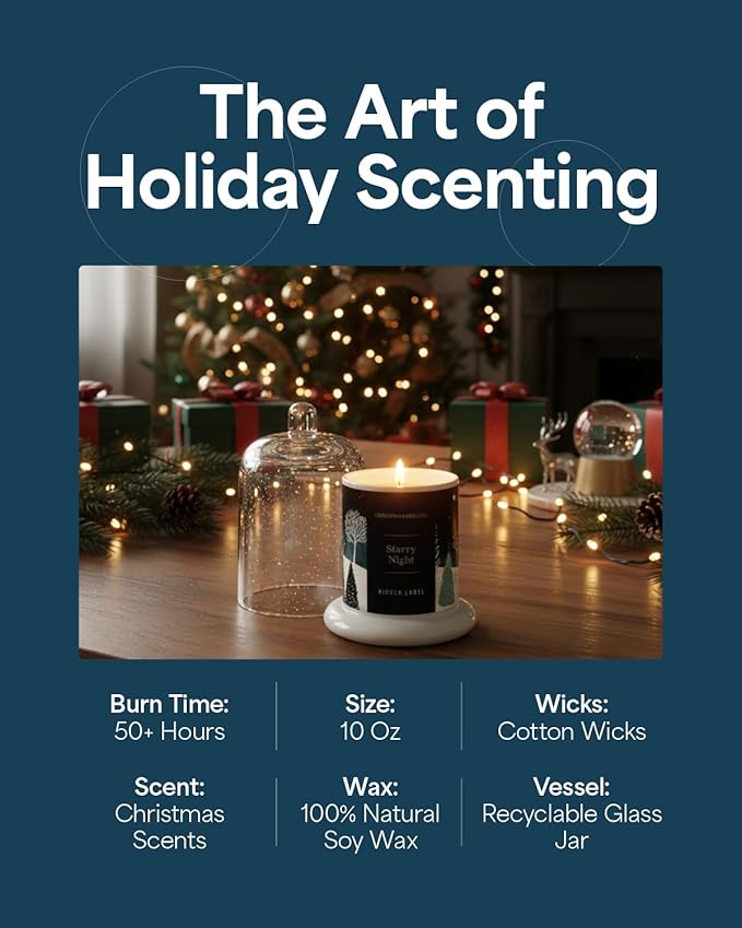 Christmas Candles, Starry Night Scented Candle, 10oz Natural Soy Wax in Clear Bell Jar, 60H Long-Lasting,Clean Burn,Non Toxic,Aromatherapy Candles for Home, Gifts for Women, Family, Holiday