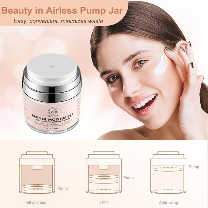 ROSVANEE Retinol Cream Face Moisturizer for Women Men Anti Aging Wrinkle Cream with Retinol, Nacinamide, AH-8 Peptides, Botanical Extracts Facial Eye Cream for Day Night
