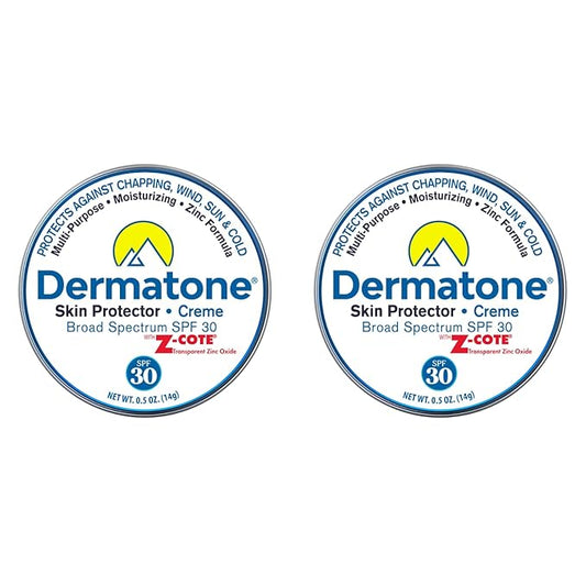 Dermatone Skin Protection Balm w/Zinc SPF 30 | Moisturizing & Barrier Creme | Heals & Repairs Dry Skin | Advanved Therapy Lips and Face Repair | 2-Pack, 0.5 oz Tins