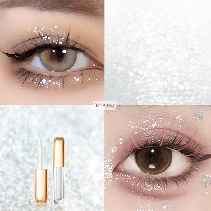 Liquid Glitter Eyeshadow Set, Korean Shimmer Eye Makeup, Waterproof Powder Formula, Quick-Drying, Long Lasting, 0.17 Oz (03#, 1PCS)