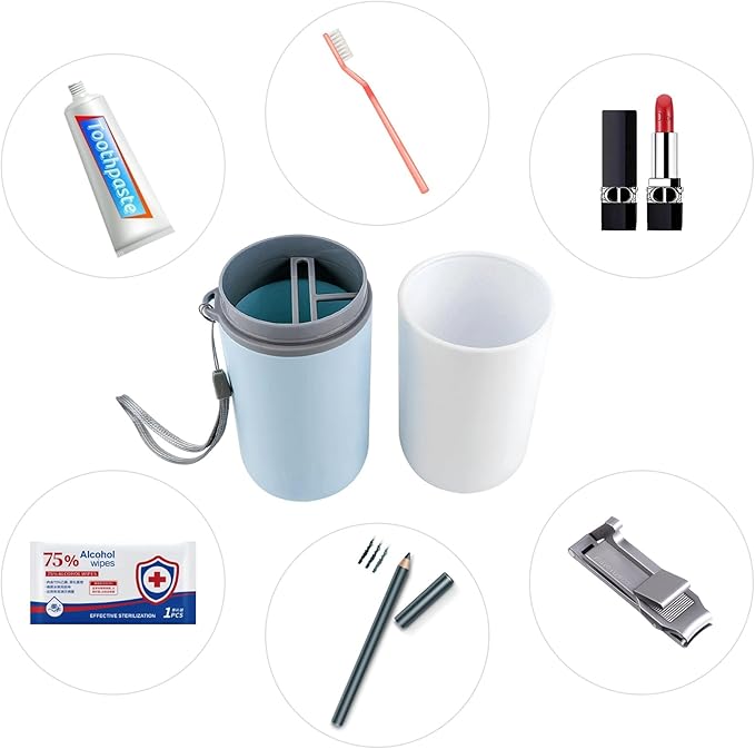Travel Toothbrush Holder,Portable Toothbrush Holders for Couples,Multifuction Toothbrushes Toothpaste Set for Traveling, Camping, Business Trip and School (1, Blue/White)