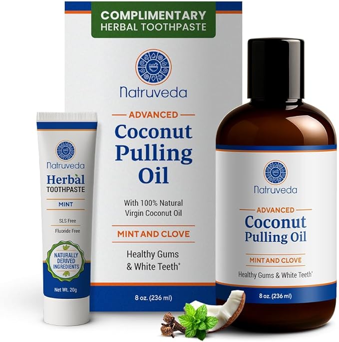 Coconut Oil Pulling Mouthwash – 8 oz, Virgin Clove & Mint Blend, Ayurvedic Oral Rinse for Teeth Whitening, Natural Mouthwash for Gums, Gentle Pulling Oil for Daily Use
