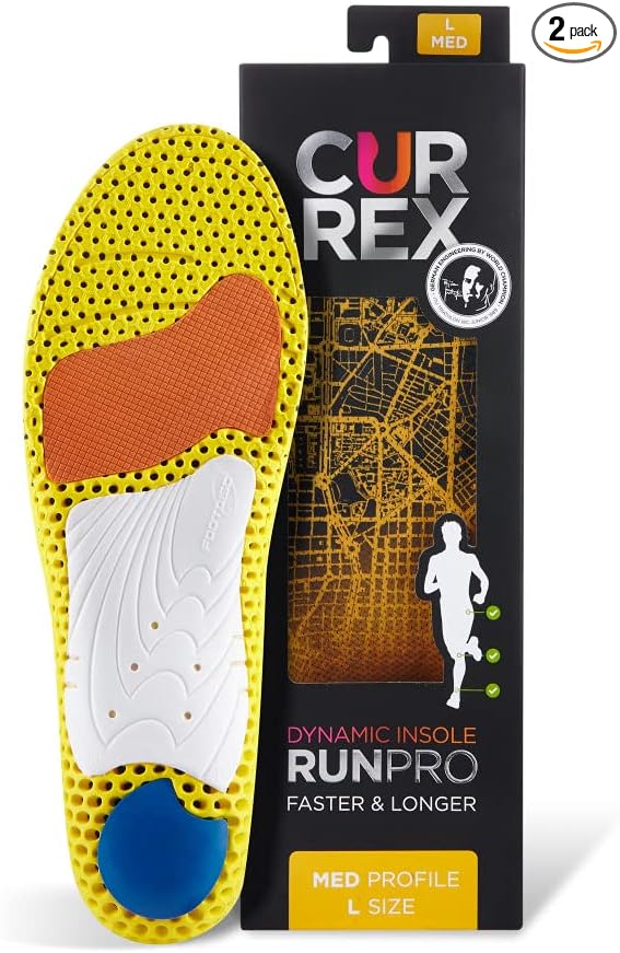 CURREX RunPro Insoles for Running Shoes, Arch Support Inserts to Help Reduce Fatigue, Prevent Injuries, Boost Performance for Men & Women (Medium Arch, Size 2X)