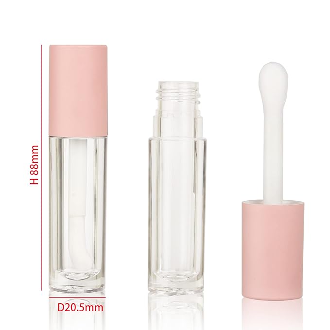 COSIDEA 24 pcs Empty 5ml big brush lip gloss tube Pink round lipgloss tubes container with big doe foot wand cosmetic packing containers
