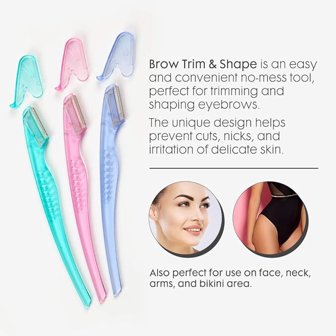 Ardell Pro Brow for Trim & Shape, Eyebrow Razor Trimmer, and Shaper with Cover, Facial Hair Removal for Women, Dermaplaning Shaver - 6 counts in 1 pack