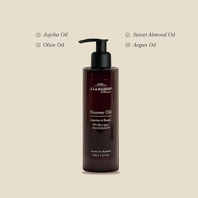 A La Maison Amber Jasmine & Santal Starter Kit - Shower Oil + Body Scrub – Gently Exfoliates & Softens Skin – French Formula, Plant-Based