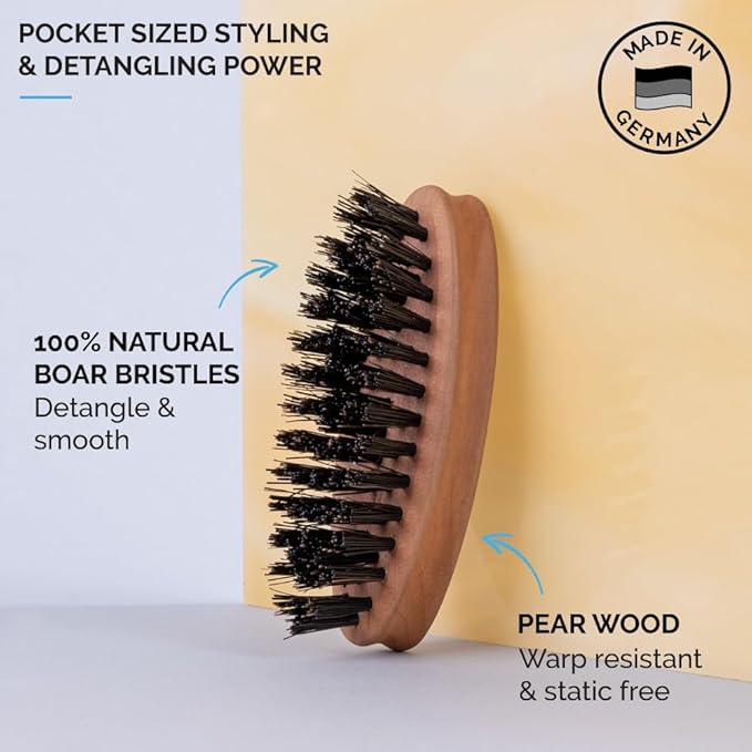 ZEUS Pocket Beard Brush, 2 PACK – (1) SOFT & (1) FIRM Bristle Boar Hair Beard & Mustache Brushes – MADE IN GERMANY