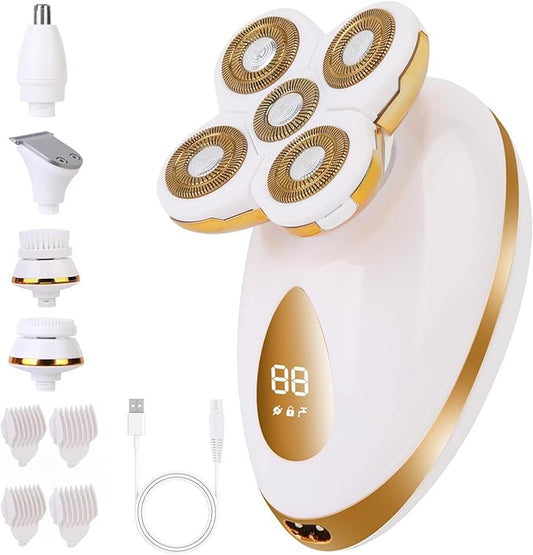 5-in-1 Electric Razors for Women, Facial Hair Remover & Women’s Shaver for Legs with 5D Floating Head, Waterproof Rechargeable Body Shaver Lady Trimmer, Travel Razor Kit for Sensitive Skin/Bikini Line
