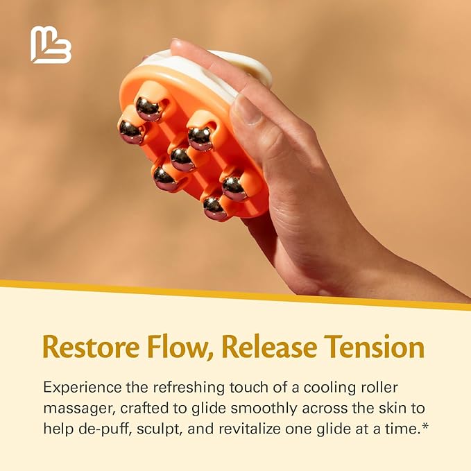 Lymphatic Drainage Massager with Cooling Steel Rollers for Body Sculpting, Cellulite & Sore Muscles, Grip-Friendly with Ergonomic Design for Arms, Thighs, Glutes and Stomach by M3 – Orange